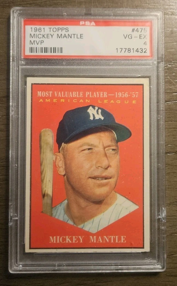 Mickey Mantle 1961 Topps MVP #475 PSA Graded VG-EX 4 New York Yankees HOF