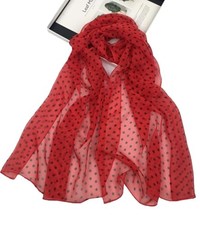 Long Chiffon Sheer Scarf For womens Red Polka Dots 