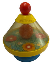 Vintage 1980s Chicco Spinning Push Top Toy w/ Chime Bell Bumblebee Flowers 