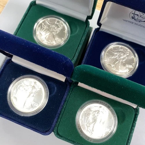 4 US 1ozt .999 Silver Eagle $1 BU 1-1991 2-1992 1994 w/certs/boxes L24548