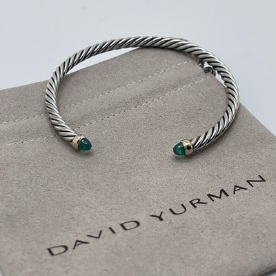 David Yurman Flexarmband 4 mm Sterlingsilber grüner Onyx & 14 K Gold Kabel