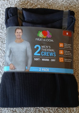 Fruit of the Loom Men's Black Thermal Waffle Shirt Crew Top 2 Pack Size M New