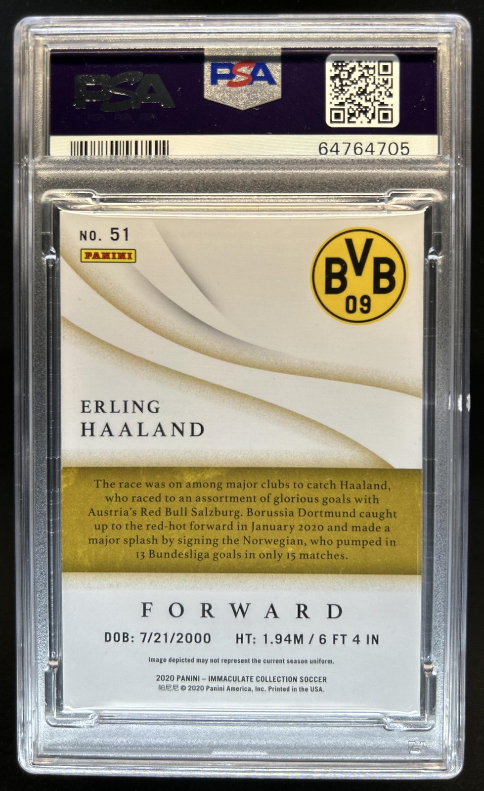 2020-21 Immaculate Collection Erling Haaland  Rookie RC #/99 Dortmund PSA 9 view 2
