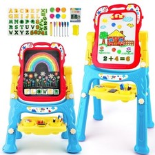 Easel Art Board 4-in-1 Double Sided Drawing Board Blue Red Plastic