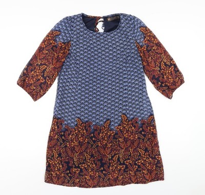 QED London Damen mehrfarbig geometrisches Polyester A-Linie Größe 8 Rundhalsausschnitt Krawatte