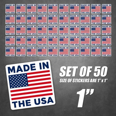 50 Pack Made in the USA American Flag Stickers 1in Vinyl Decals Labels Patriotic