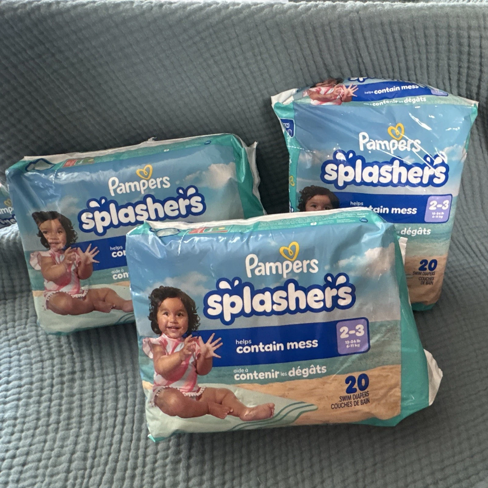 Pampers Splashers Swim Diapers Size 2-3 20 Count per pack 3 pack bundle!