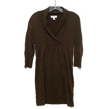 Dressbarn Cowl V Neck Brown Sweater Dress 3/4 Sleeves Sz S Career Fall Capsule