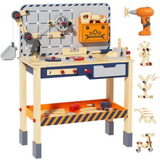 Kids Tool Bench, Wooden Work Bench for Toddlers with Electric Drill with Reali
