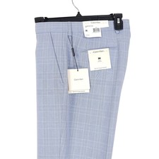 Calvin Klein Mens Slim Fit Dress Pants 34x32 Light Blue Plaid Stretch NWT