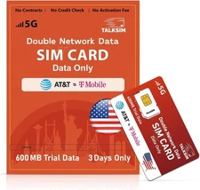 Prepaid 5G/4G LTE Cellular SIM Card Support AT&T, T-Mobile -600MB USA Data... 