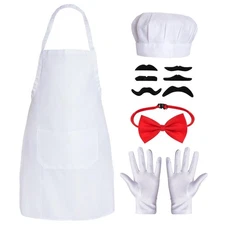 10Pcs White Apron Halloween Chef Costume Set Include White Chef Hat Apron Bow...