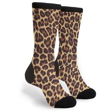 Leopard Print Socks Crew Casual Mid Calf Dress One Size,
