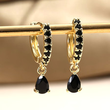 Fashion Shiny Rhinestone Water Drop Dangle Earrings Women Gift New Black