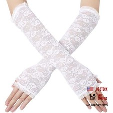 Lace Gloves Black Fingerless Long Bridal Gloves Floral Glove UV White