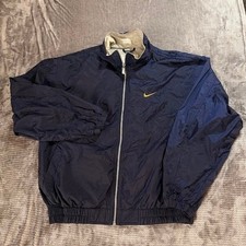 Nike Vintage Windbreaker Jacket Navy Blue Gold Swoosh Full Zip Mens Medium 90s