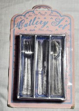 New Old Stock 12 Pcs Die-Cast Miniature Silverware Set Wire Tray 4 Inches