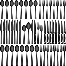 72-Piece Stainless Steel Black Silverware Set - CEKEE Flatware Kitchen 
