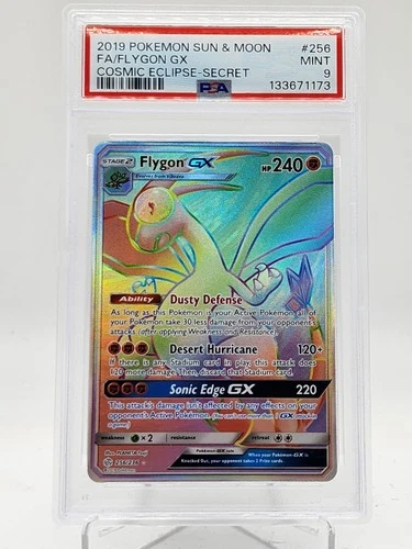 FLYGON GX 2019 POKEMON COSMIC ECLIPSE SECRET RARE FA #256/236 PSA 9 Q0895