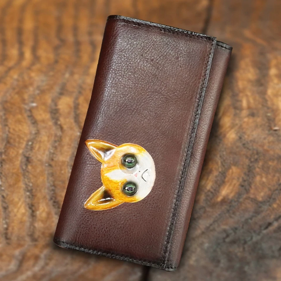 Cartera de cuero genuino para mujer de colección plegable billetera monedero clip para dinero tarjetero Foto 3 de 4