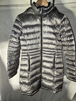 Andrew Marc, Silver, Lightweight Quilted Puffer Jacket W/ Detachable Hood, SZ S