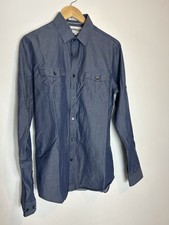 Express Extra Slim Fit Blue Chambray Button-Up Shirt Men's M Long Sleeve