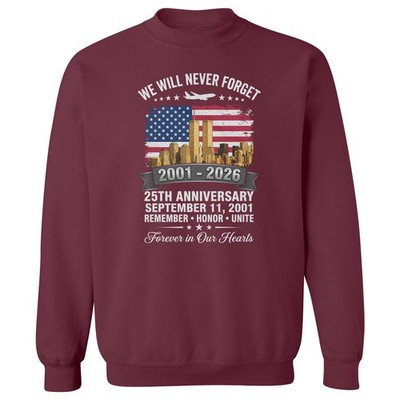 September 11 25th Anniversary Never Forget Unisex Crewneck Sweatshirt