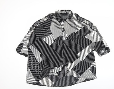 New Look Damen schwarz Geometrisches Muster Schulterfrei Knopfleiste Shirt Größe 12