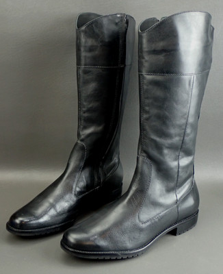 Vintage LL Bean Womens Black Leather Tall Knee High Riding Boots 9 1/2 NEW