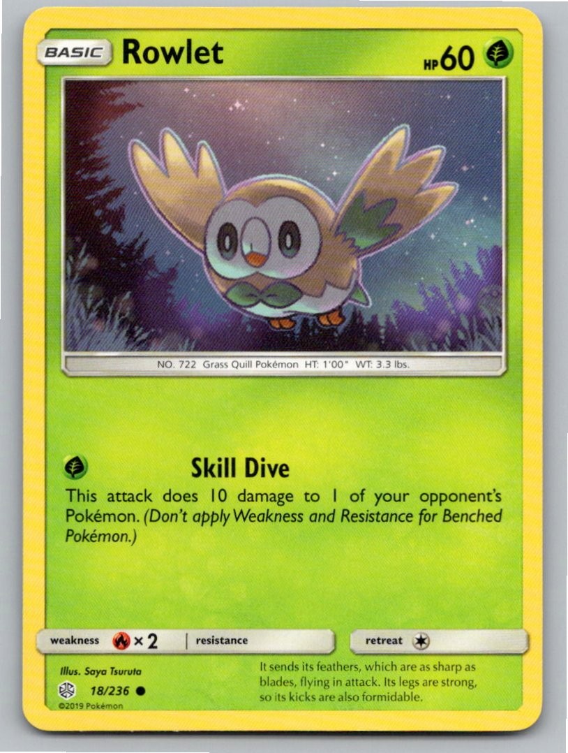 2019 POKEMON ROWLET COSMIC ECLIPSE 18/236 C NM A68423 FREE S&H