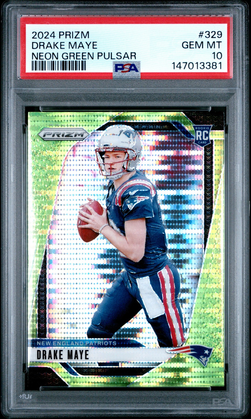 Drake Maye Panini Prizm #329 Neon Green Pulsar