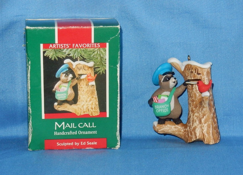 Vintage 1989 Hallmark Mail Call Raccoon Christmas Ornament with Box