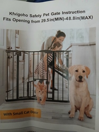 Kfvigoho Metal Safety Pet Gate w/ Small Cat Door 29.5-48.8in US-PA725-BK-X