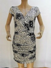 NEW TG BLACK WHITE BODYCON WIGGLE RUCHED LINED COCKTAIL PARTY DRESS SIZE 10