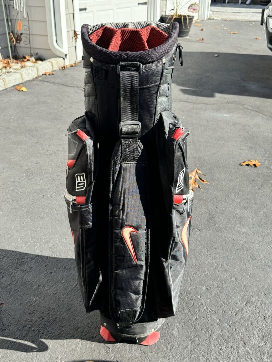 Nike E9 Golf Cart Carry Bag Red Black 14 Way Nylon H2 Nike E9 Golf Cart Carry Bag Red Black 14 Way Nylon H2