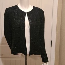 Cecily Brown Jacket Womens M Black Beaded Silk Elegant Evening Formal Wedding