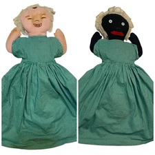 vtg Handmade Rag Doll Black or White Girl Cloth Topsy Turvy