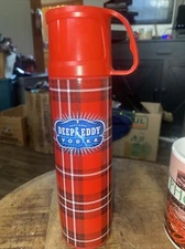 DEEP EDDY VODKA Thermos Red Tartan Plaid Metal Sporting Events Tailgating 