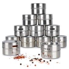 12 x Stainless Steel Spice Jars Magnetic Storage Containers Spice Tins on Fridge