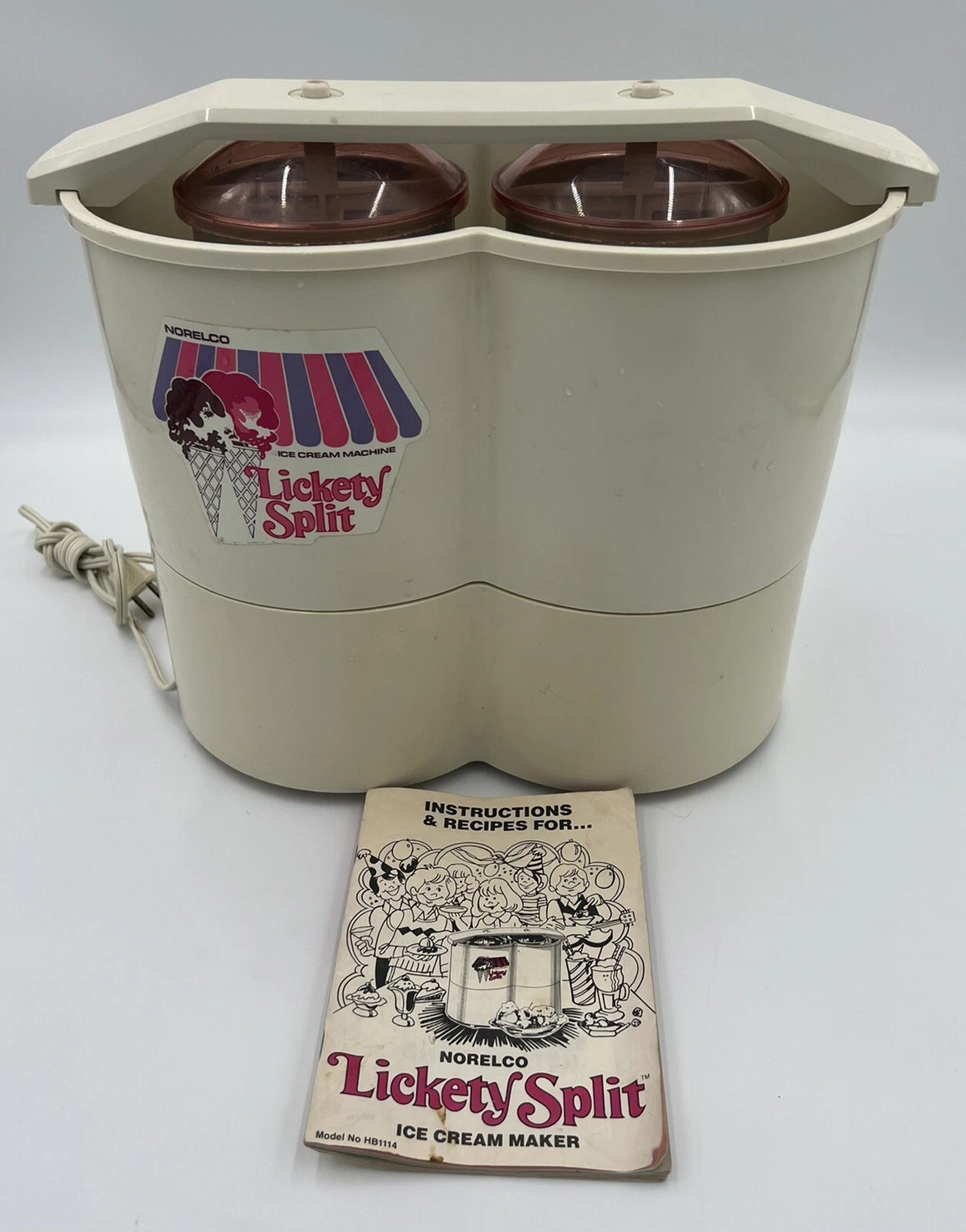 Vintage 1978 Lickety Split Double Can Ice Cream Maker Norelco 2 Quart HB1114