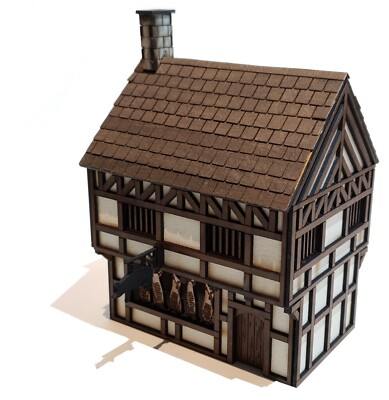 28 mm Fantasy Tudor Style Shop Metzger MDF bemaltes Gelände