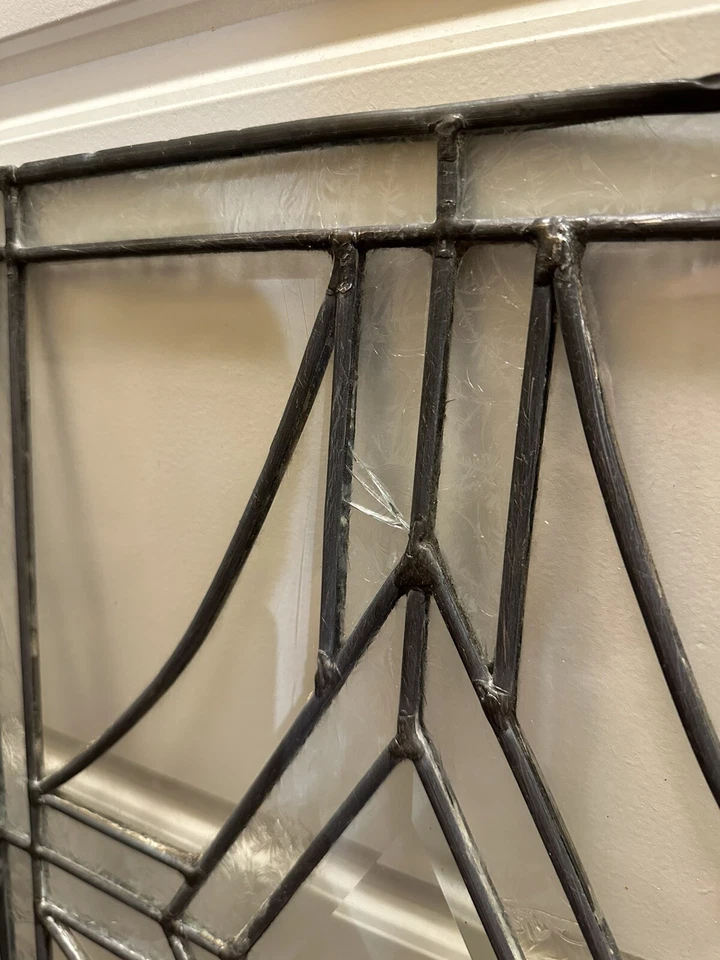 ANTIQUE (1930s) LEADED BEVELED ETCHED GLASS WINDOW PAIR — 19 Inch X 13 Inch - Image 4 of 4