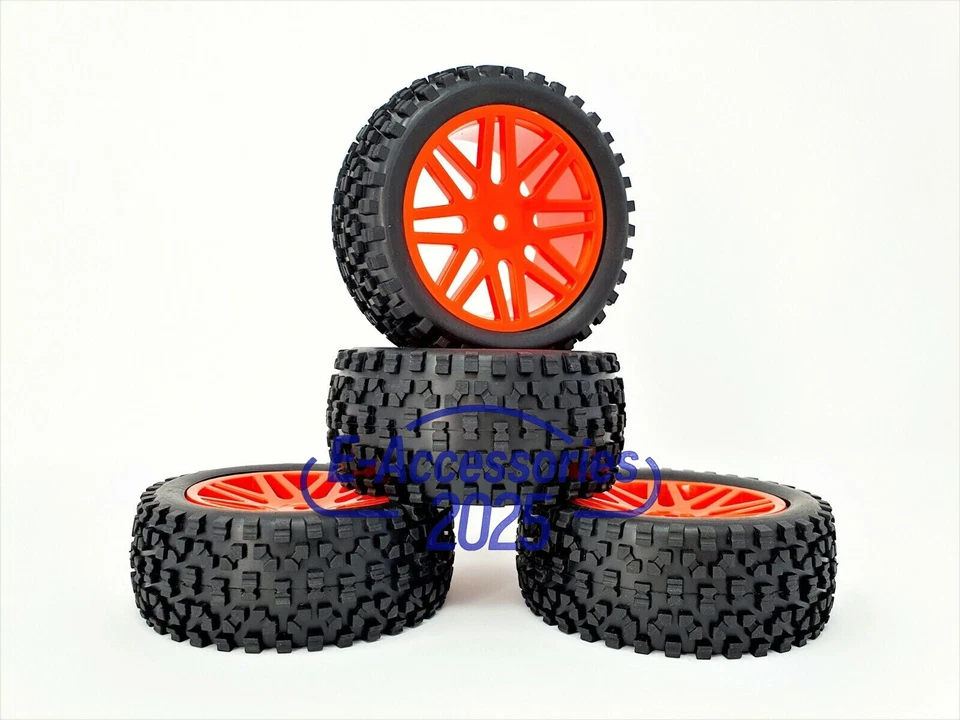 HSP RC Buggy Off Road Wheels RC Car Pin Tyres 5 Spoke Red x 4 Front and Rear - Bild 2 von 4