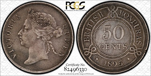 British Honduras, 1895 Victoria 50 cents. PCGS VF 35. 36,000 Mintage.