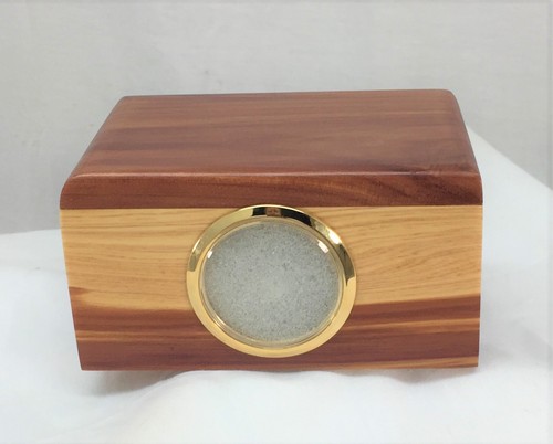 aromatic cedar wood pet cremation urn - 2" inset picture - made