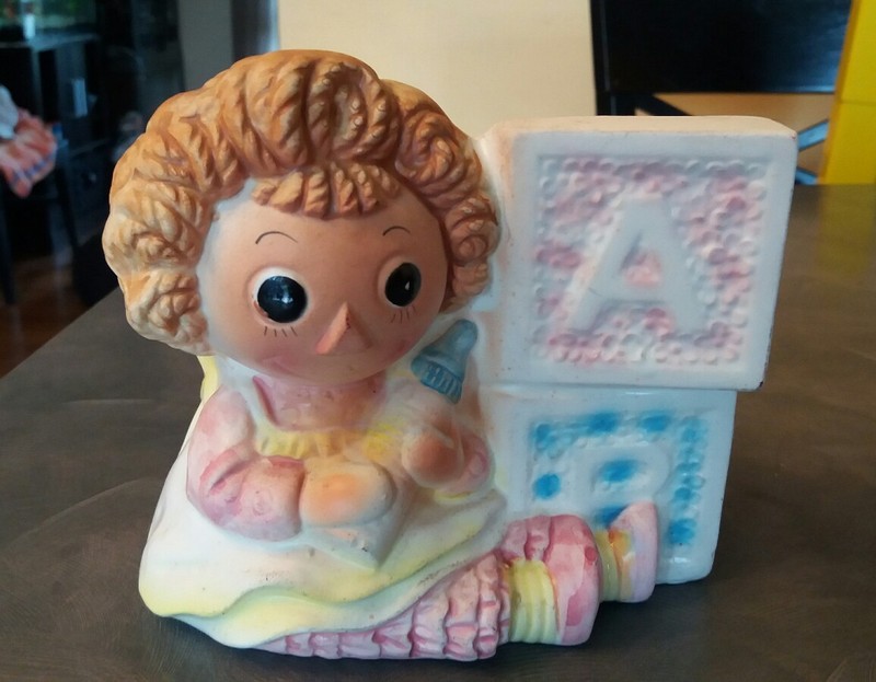Napcoware Baby Raggedy Ann with  Bottle & A B Blocks Planter