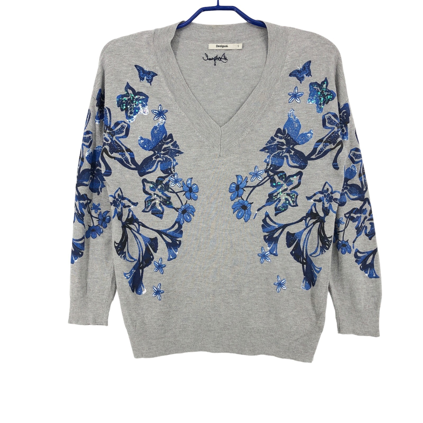 DESIGUAL Women V-Neck Pullover Jumper Sweater Size S