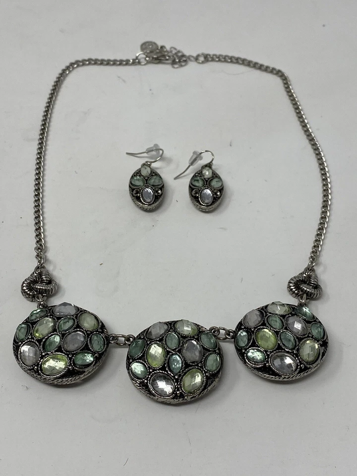 Conjunto de collar y pendientes vintage Vera Wang piedras azules verdes rosas Foto 3 de 4