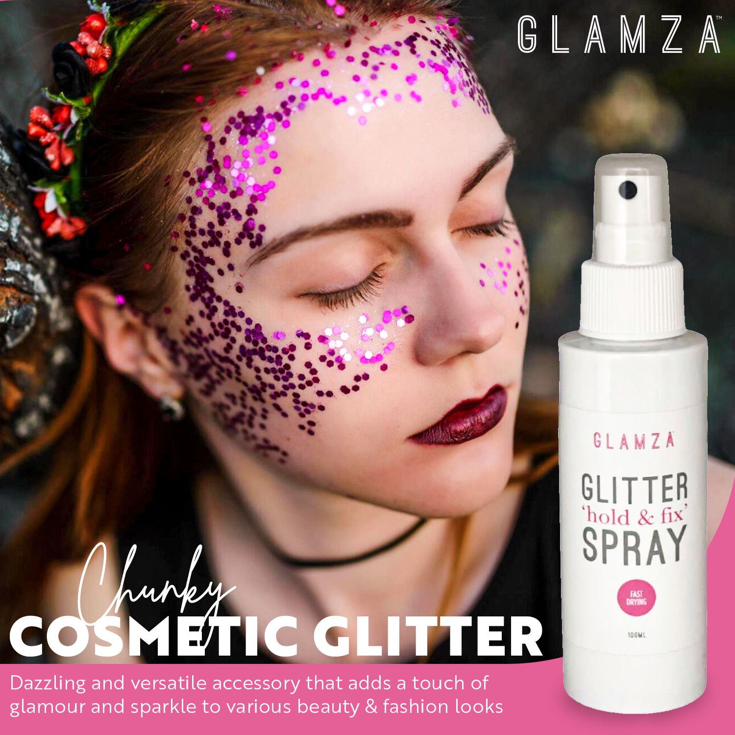 Spray Fijador Fijar Brillo Suelto Estrellas Sostener Brillos Cosméticos en Rostro Cuerpo 100 ml