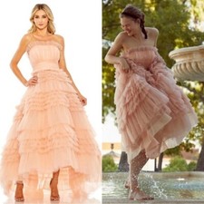 Mac Duggal 20573 Strapless Tulle Ruffle Gown Size 2 NWT Peach